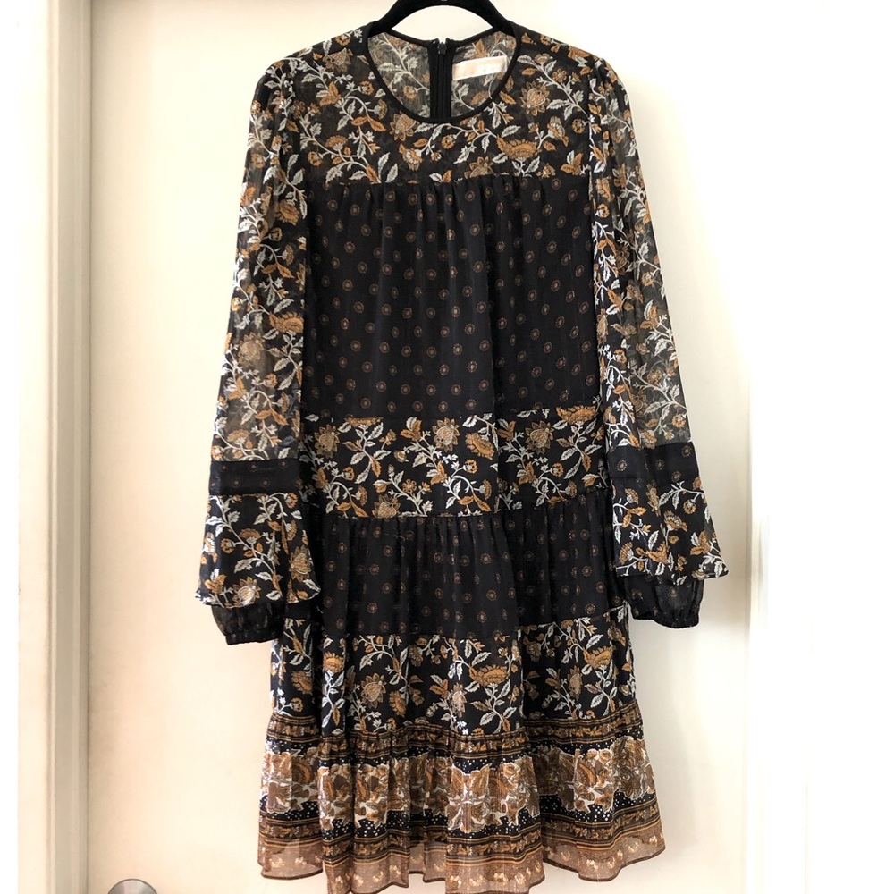 Michael Kors black and gold paisley peasant dress